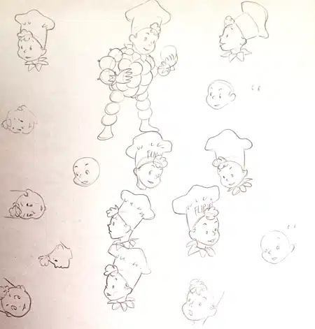 Eerste schetsen van Flipje door striptekenaar Arie van Vliet